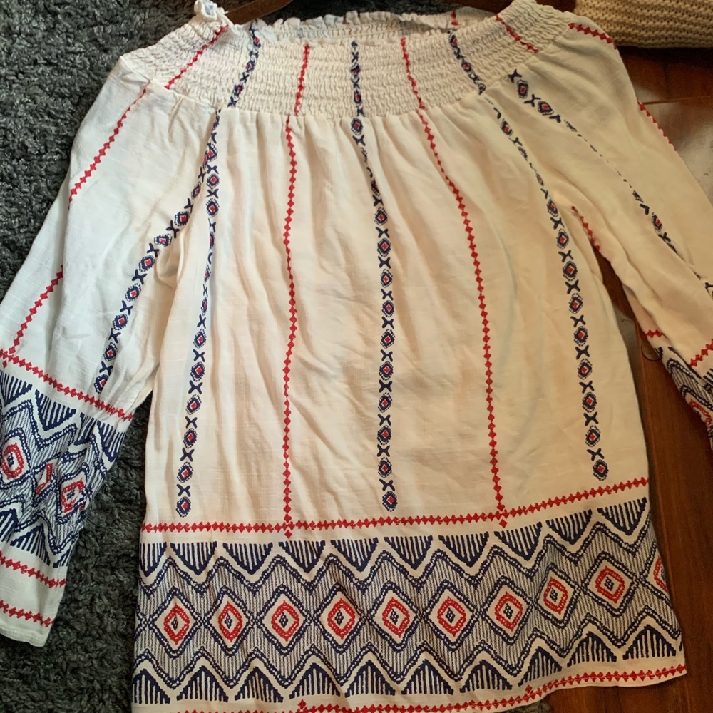 Colored blouse off the shoulder